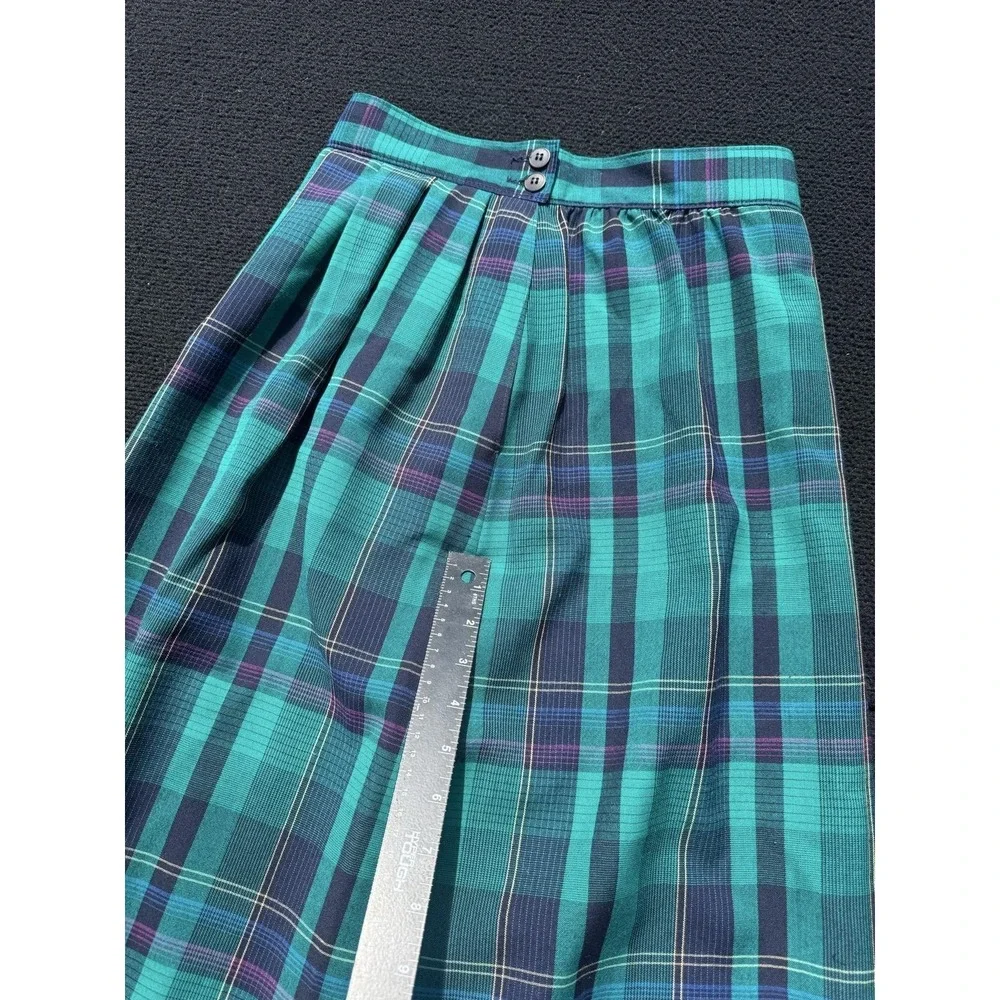 Vintage Pendleton 100% Virgin Wool Plaid Midi Skirt USA Green Tartan Women's 10